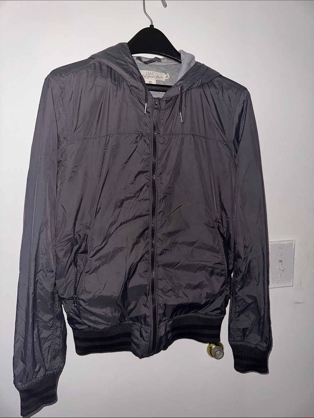 Men's Gray Hooded Windbreaker Jacket